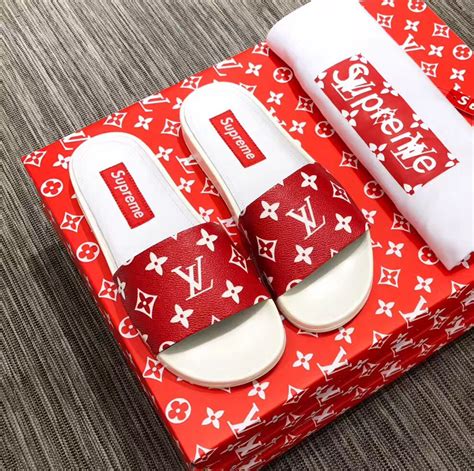 supreme louis vuitton slides|louis vuitton slides cost.